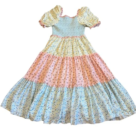 Ivy City Co Pastel Blue and Pink Tiered Midi Dress NWOT - Picture 9 of 14